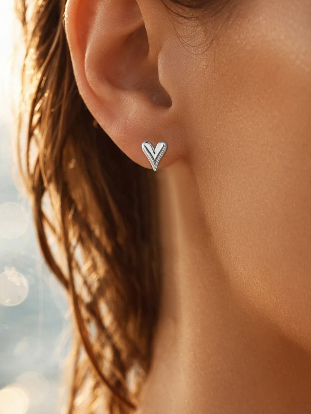 Demi Fine 18K Gold Plated Stainless steel Heart Stud Earrings Length - 1.5 cm