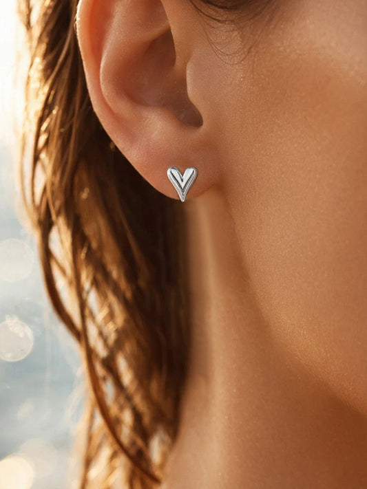 Demi Fine 18K Gold Plated Stainless steel Heart Stud Earrings Length - 1.5 cm