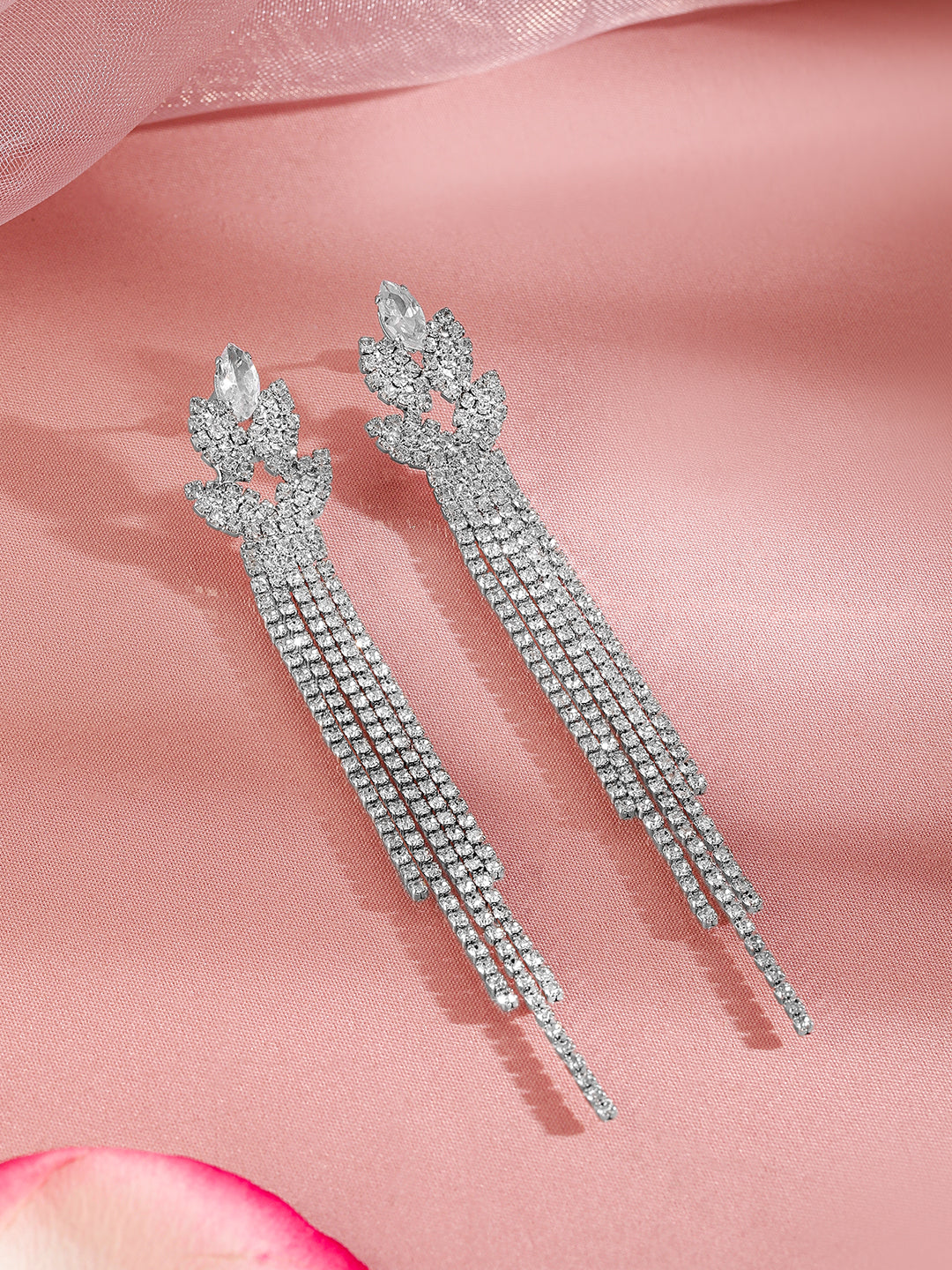 【Rubans】 Evening Shine Tassel Statement Earrings｜ロジウムメッキ クリスタル タッセル ダングルイヤリング
