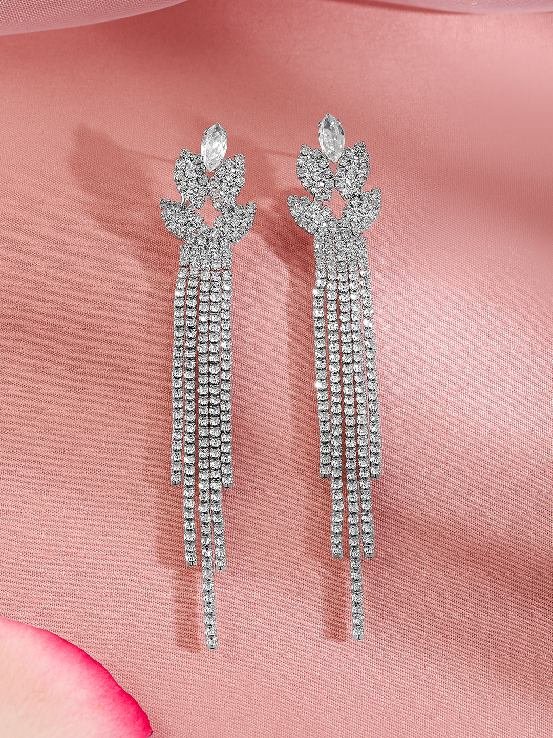 【Rubans】 Evening Shine Tassel Statement Earrings｜ロジウムメッキ クリスタル タッセル ダングルイヤリング