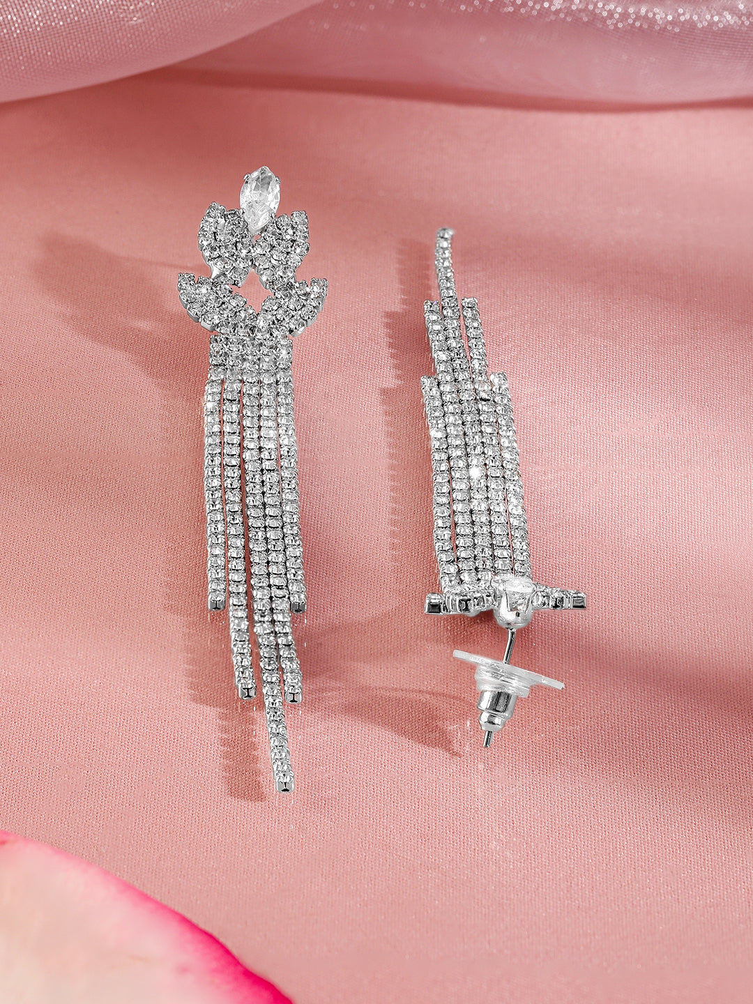 【Rubans】 Evening Shine Tassel Statement Earrings｜ロジウムメッキ クリスタル タッセル ダングルイヤリング