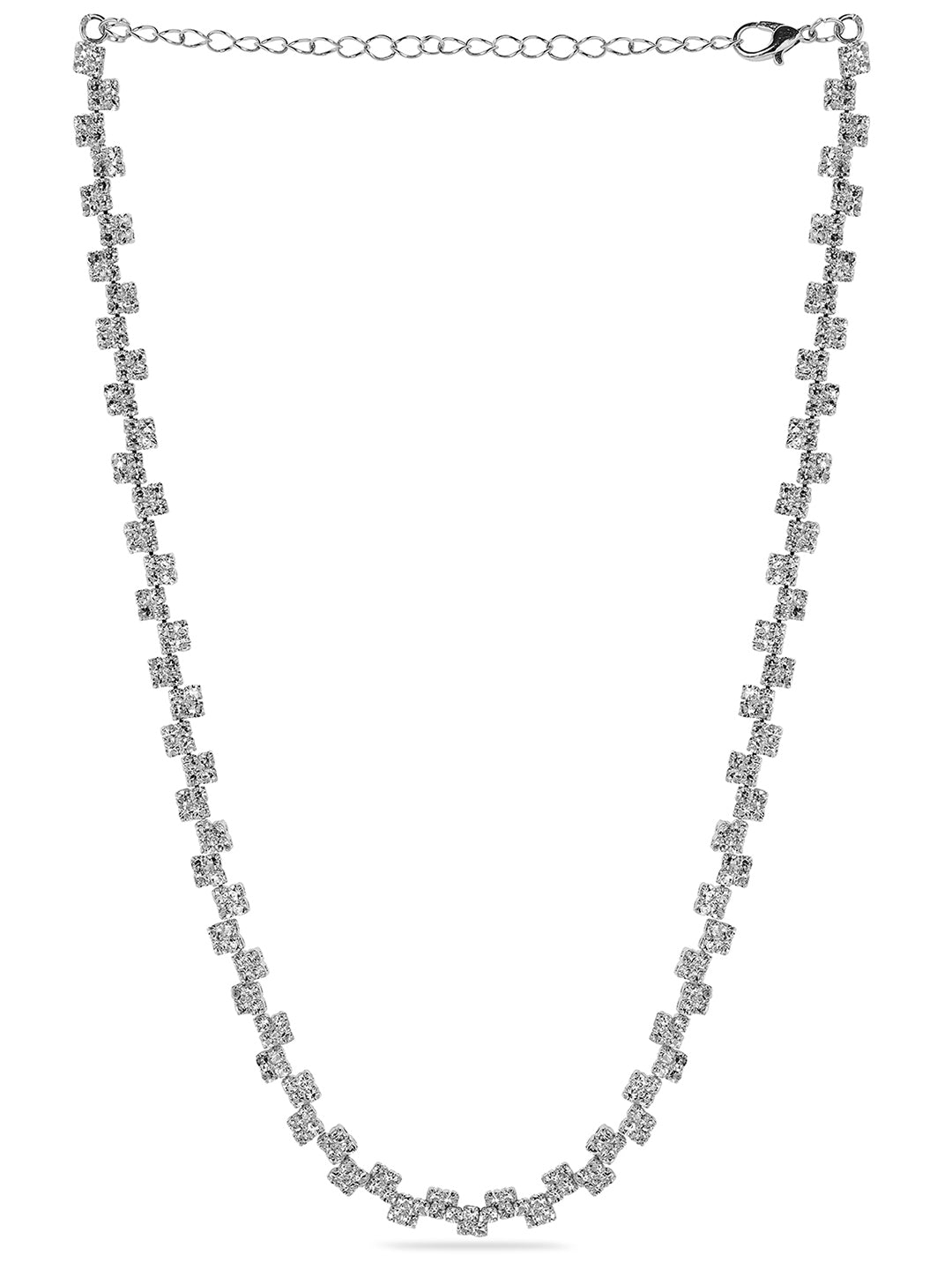 Expressive American Diamond Zirconia Studded Necklace Silver