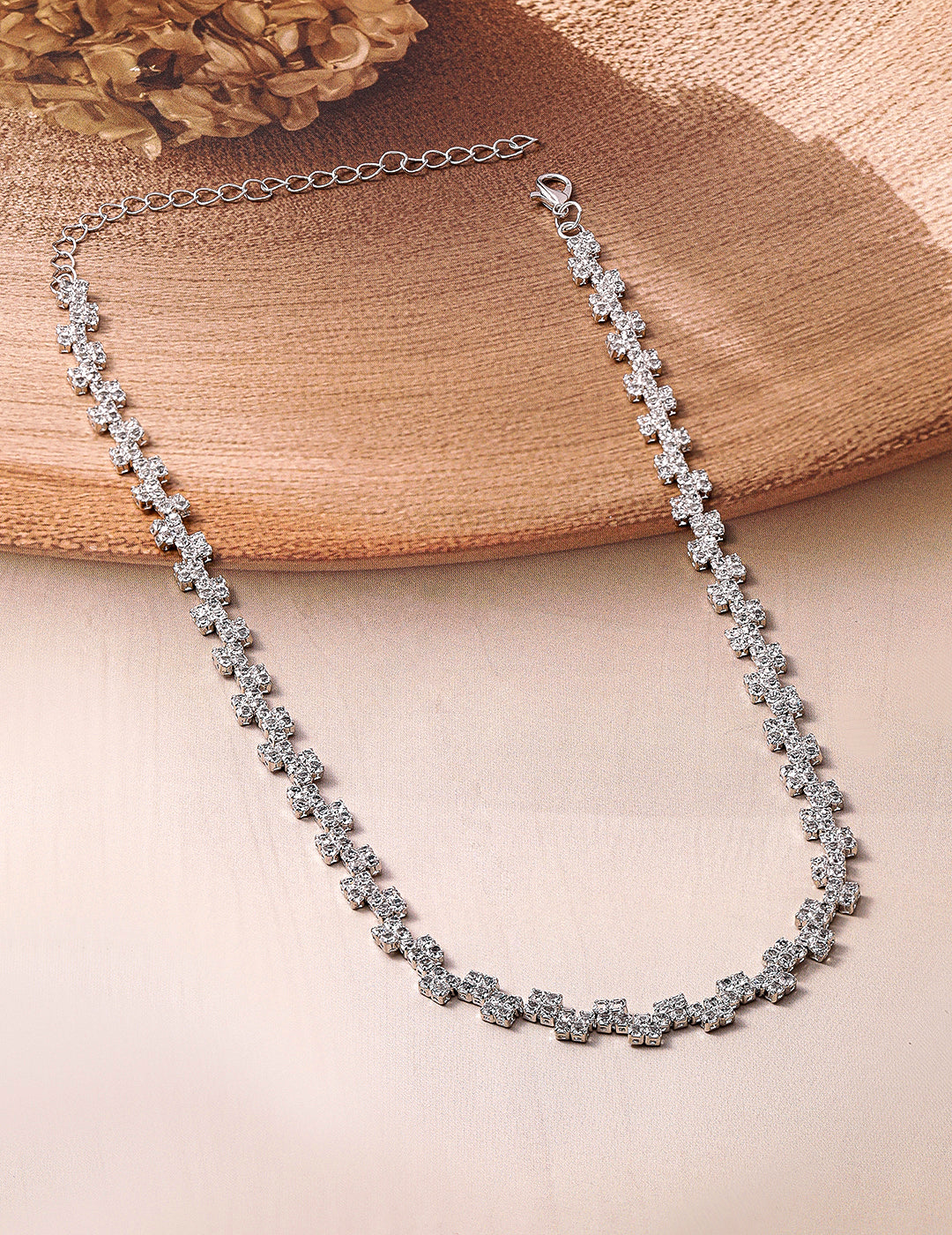Expressive American Diamond Zirconia Studded Necklace Silver