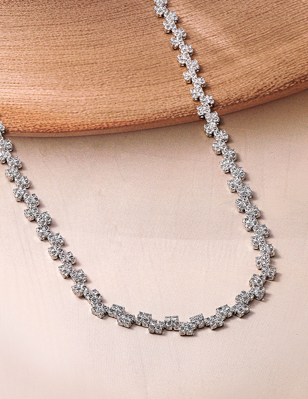 Expressive American Diamond Zirconia Studded Necklace Silver