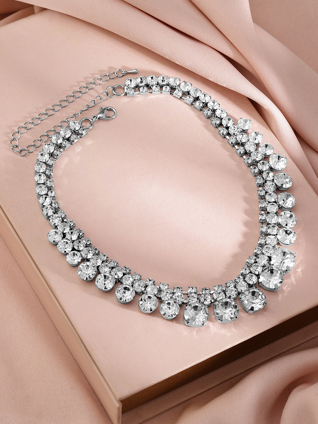 【Rubans】 Earthen Crystal Studded Necklace｜ロジウムメッキ ティアドロップ クリスタル ネックレス