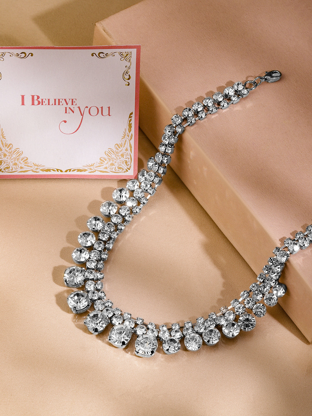 【Rubans】 Earthen Crystal Studded Necklace｜ロジウムメッキ ティアドロップ クリスタル ネックレス