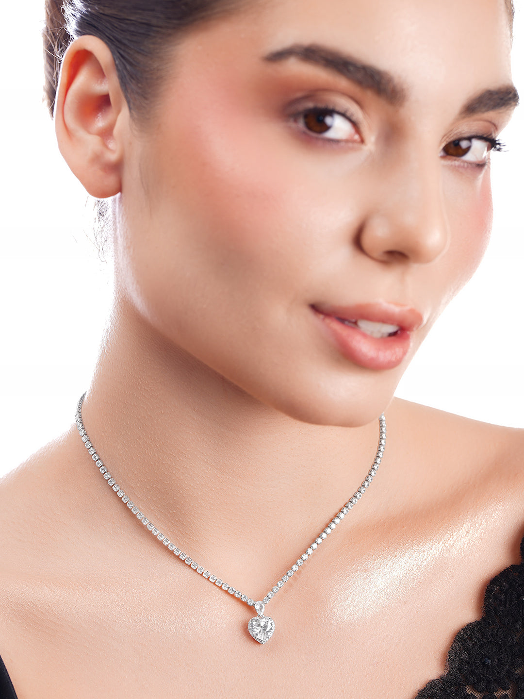 Pure-hearted American Diamond Zirconia Studded Necklace Silver