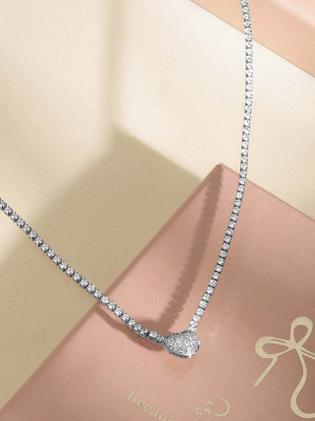 Charming Pear Shaped Pendant American Diamond Zirconia Necklace Silver
