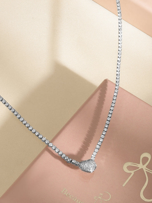 Charming Pear Shaped Pendant American Diamond Zirconia Necklace Silver