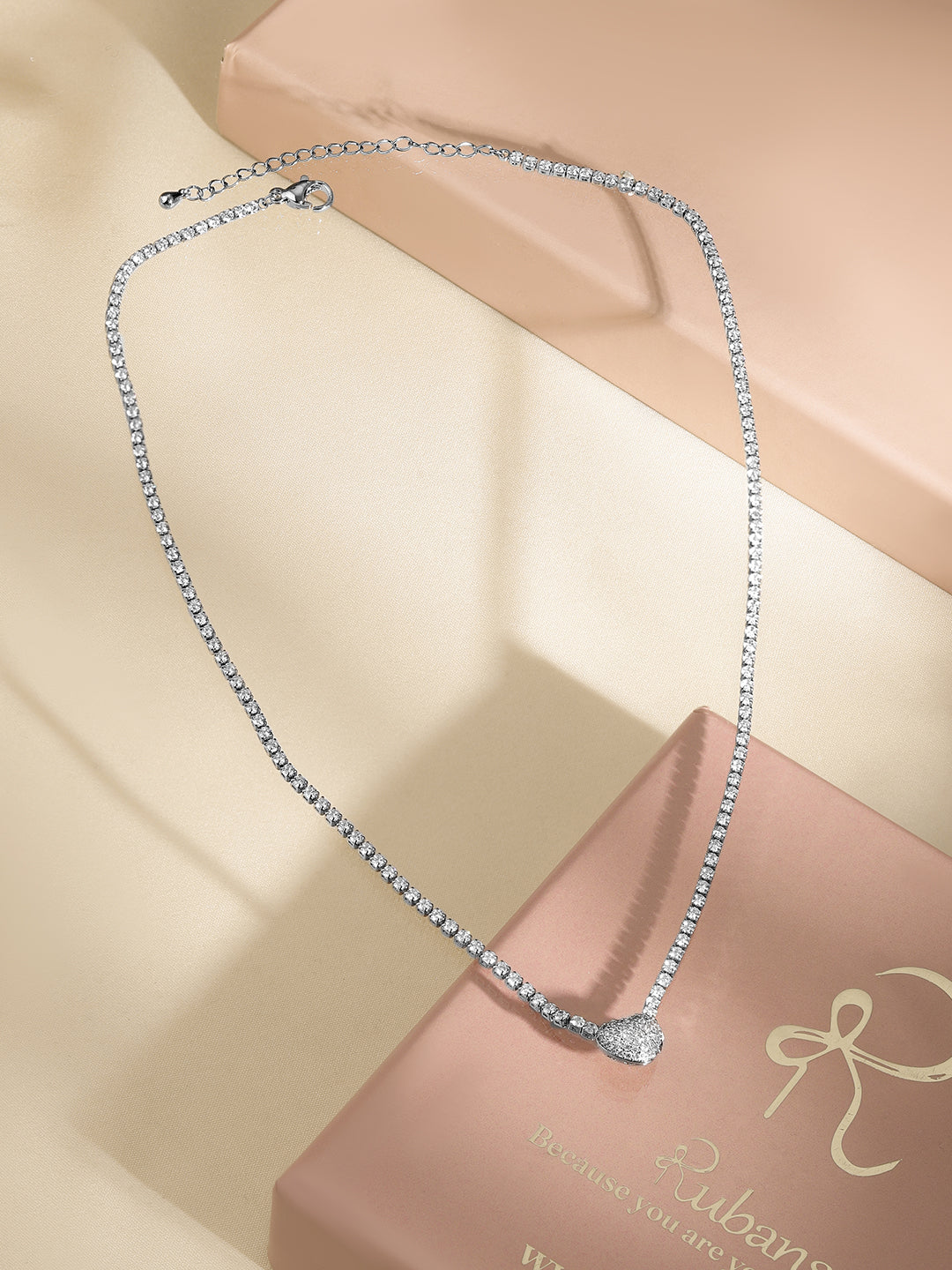 Charming Pear Shaped Pendant American Diamond Zirconia Necklace Silver