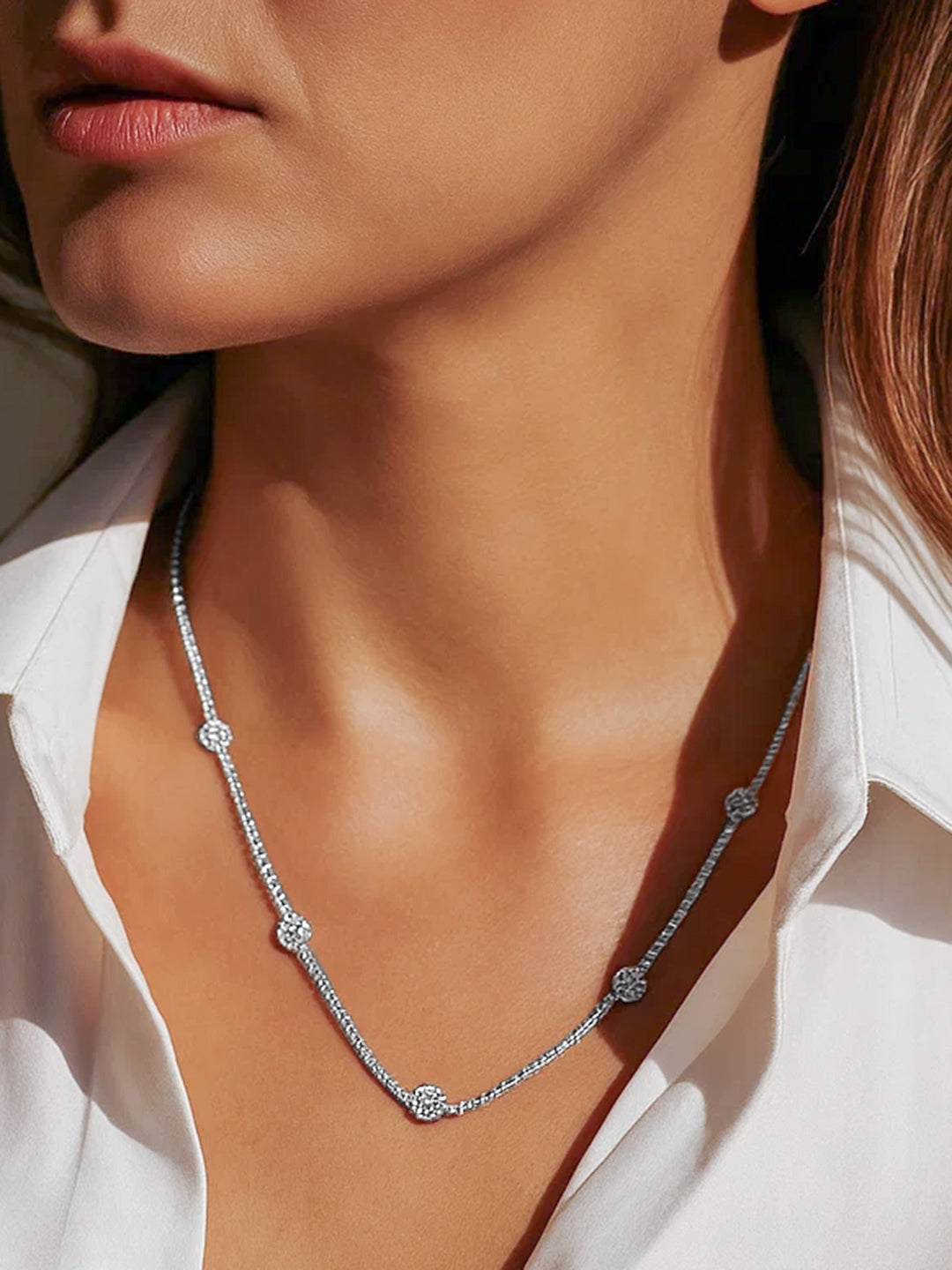【Rubans】 Minimal American Diamond Zirconia Studded Necklace｜ミニマル アメリカンダイヤモンド ジルコニア テニスネックレス