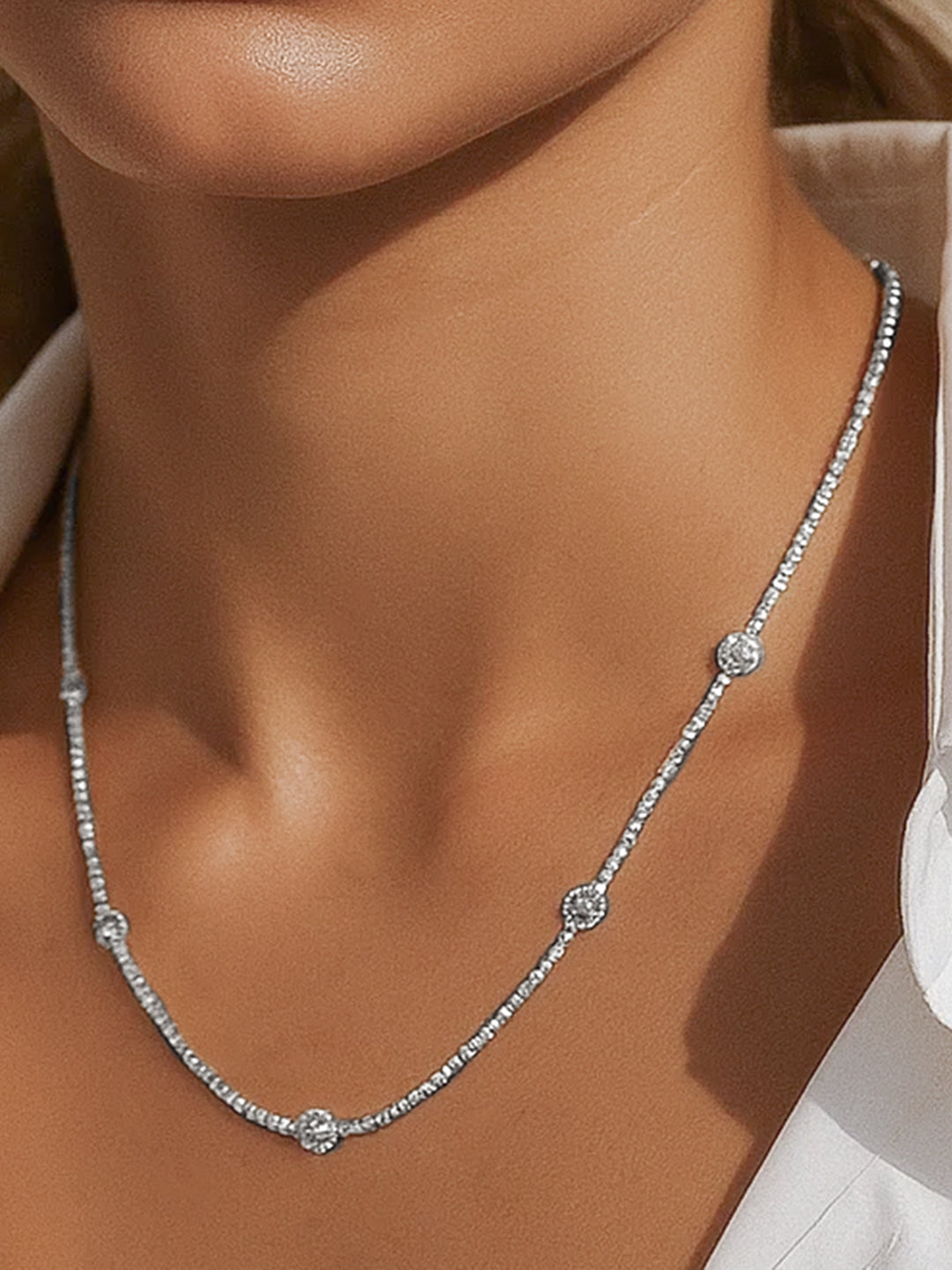 【Rubans】 Minimal American Diamond Zirconia Studded Necklace｜ミニマル アメリカンダイヤモンド ジルコニア テニスネックレス