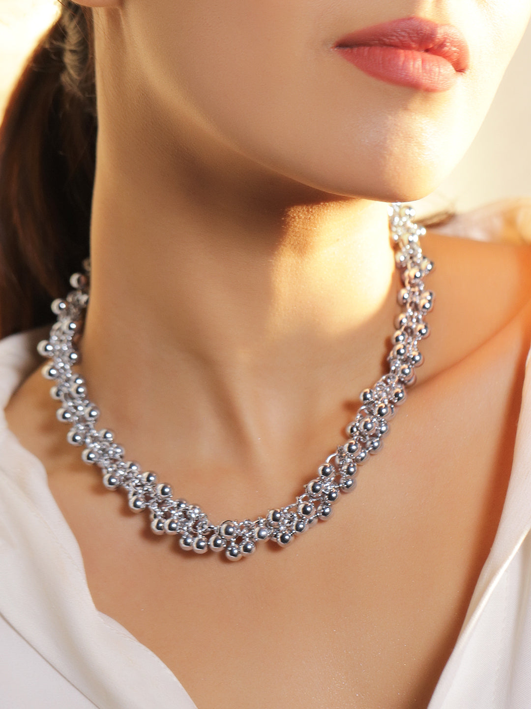 Oxidised Beaded Necklace For Women フリーサイズ