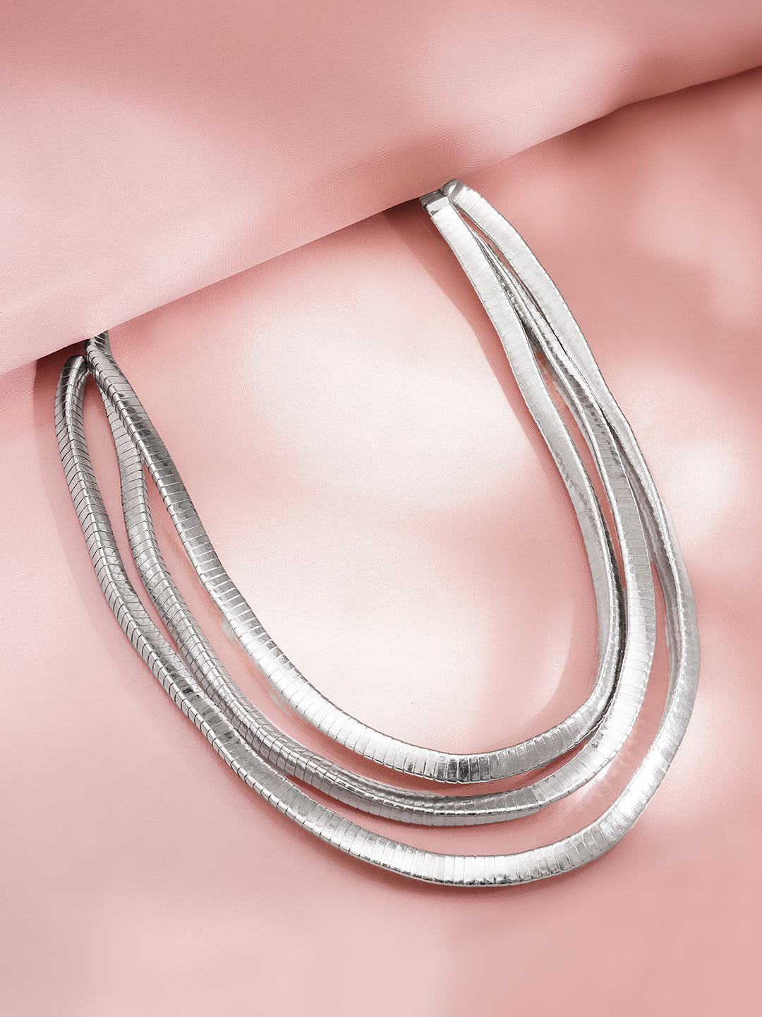 【Rubans】 Rhodium Plated Triple Layer Snake Chain Statement Necklace｜ロジウムメッキ 3連 スネークチェーン ステートメントネックレス