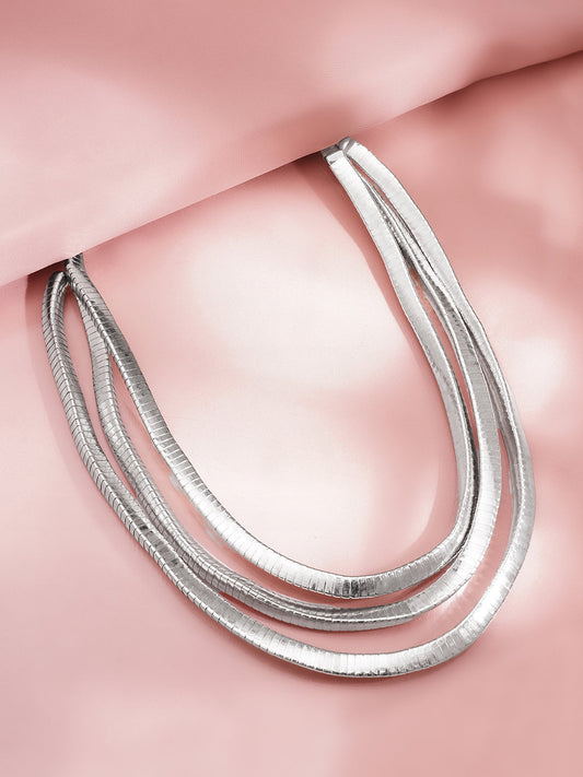 【Rubans】 Rhodium Plated Triple Layer Snake Chain Statement Necklace｜ロジウムメッキ 3連 スネークチェーン ステートメントネックレス