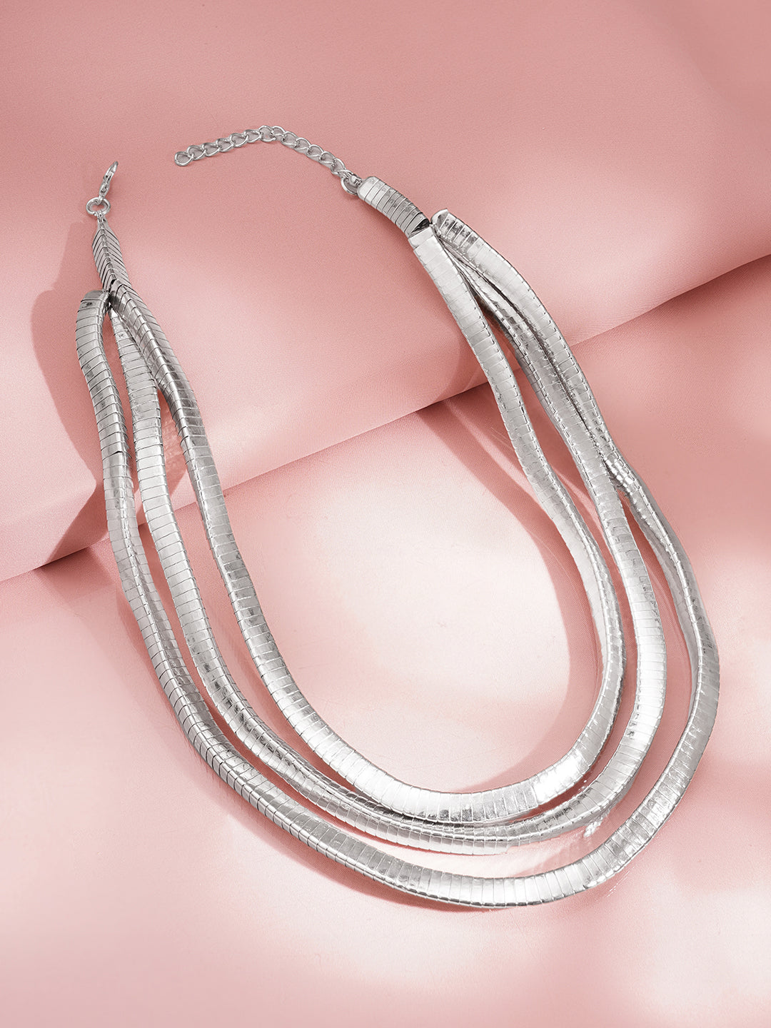 【Rubans】 Rhodium Plated Triple Layer Snake Chain Statement Necklace｜ロジウムメッキ 3連 スネークチェーン ステートメントネックレス