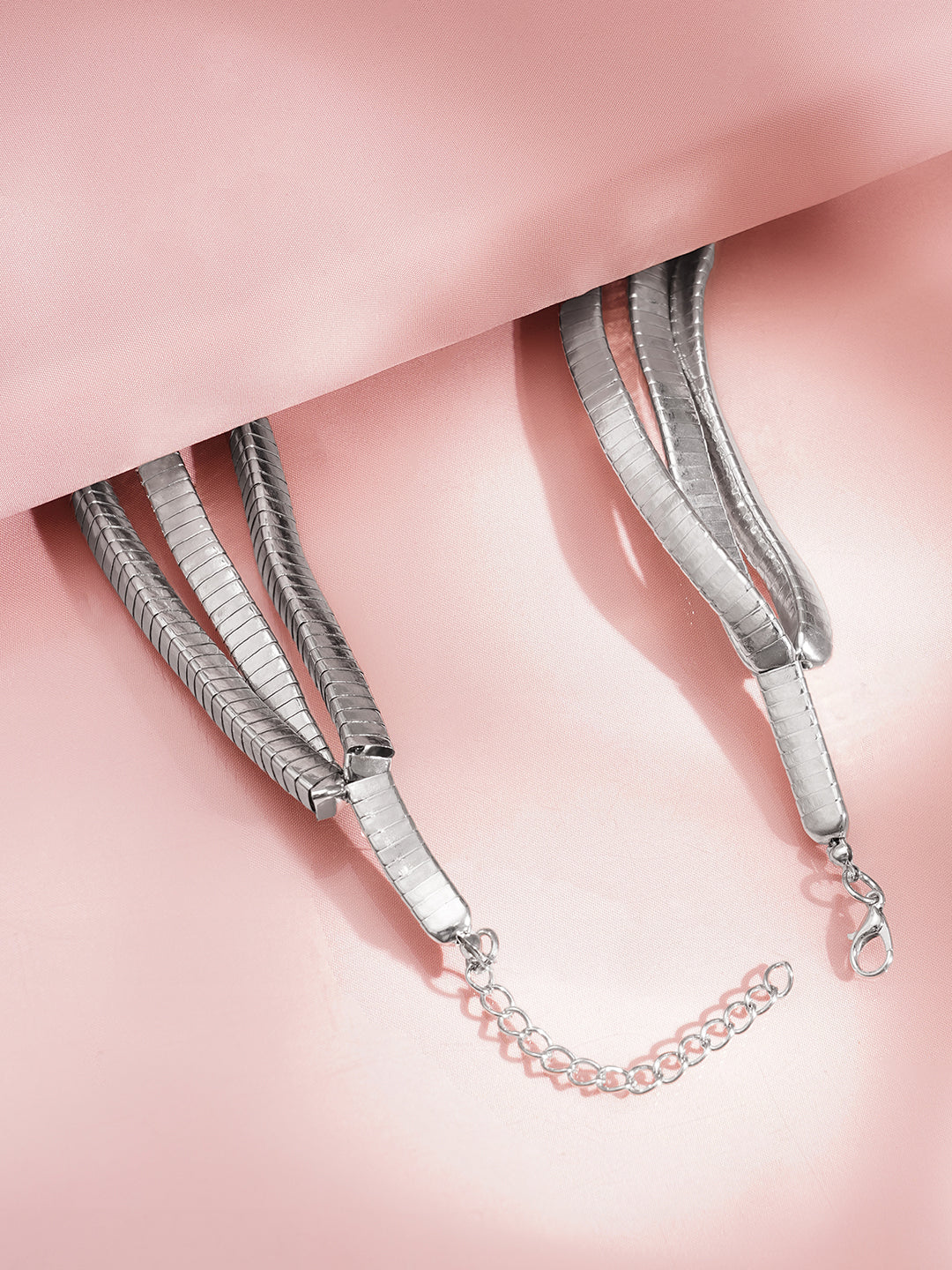 【Rubans】 Rhodium Plated Triple Layer Snake Chain Statement Necklace｜ロジウムメッキ 3連 スネークチェーン ステートメントネックレス