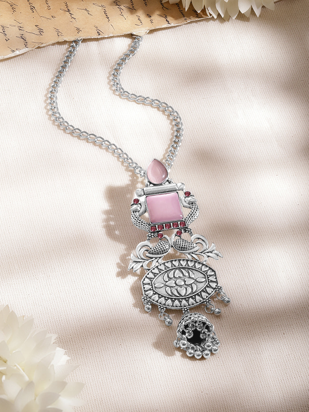 Oxidised Pink Enamel Ethnic Necklace フリーサイズ