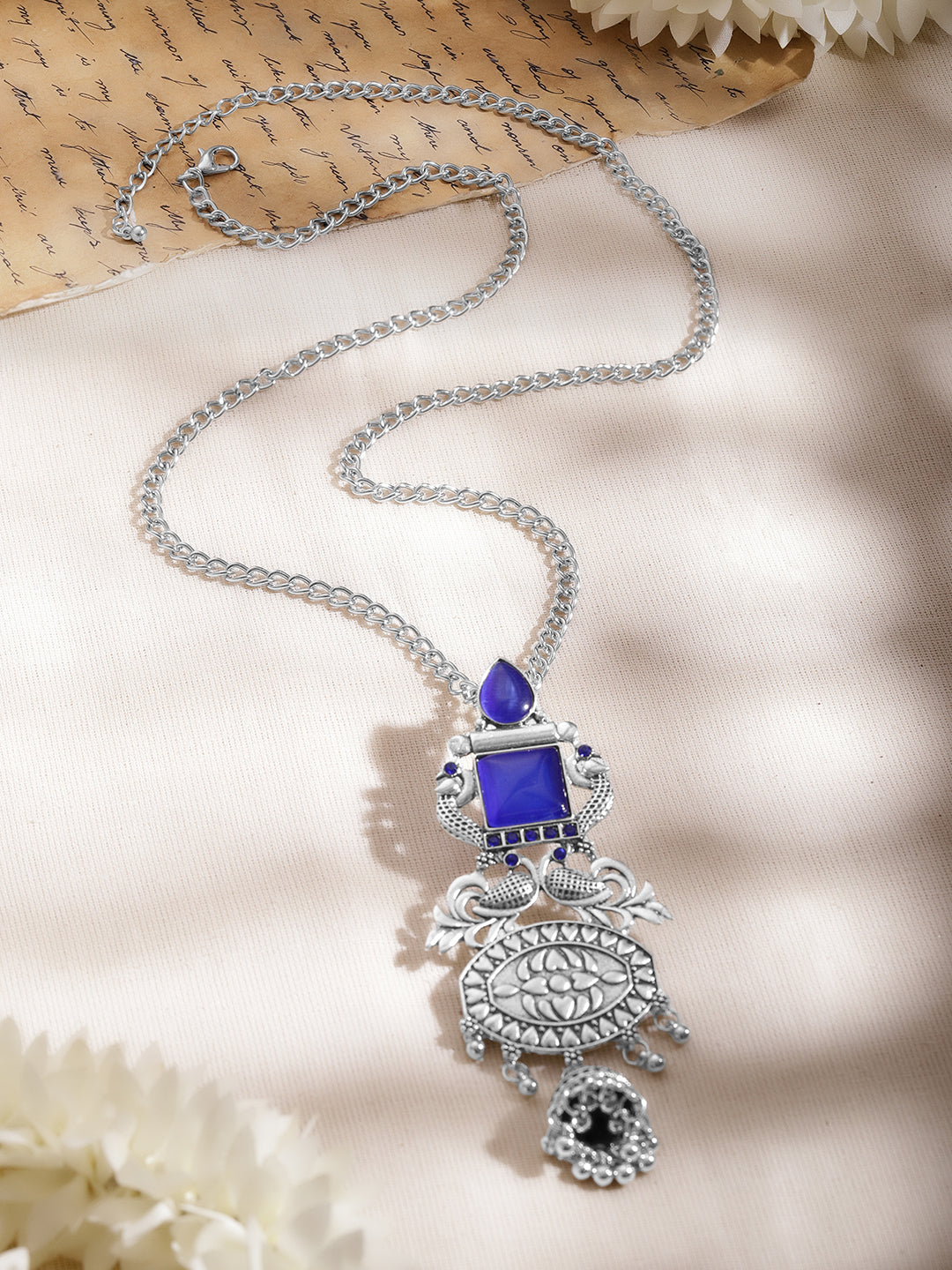 Oxidised Blue Enamel Ethnic Necklace フリーサイズ