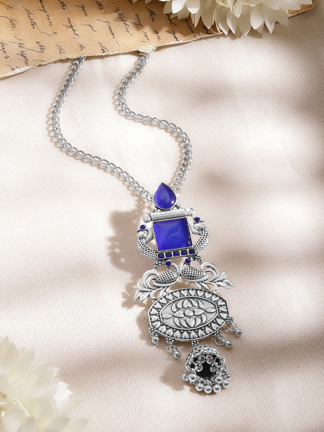 Oxidised Blue Enamel Ethnic Necklace フリーサイズ