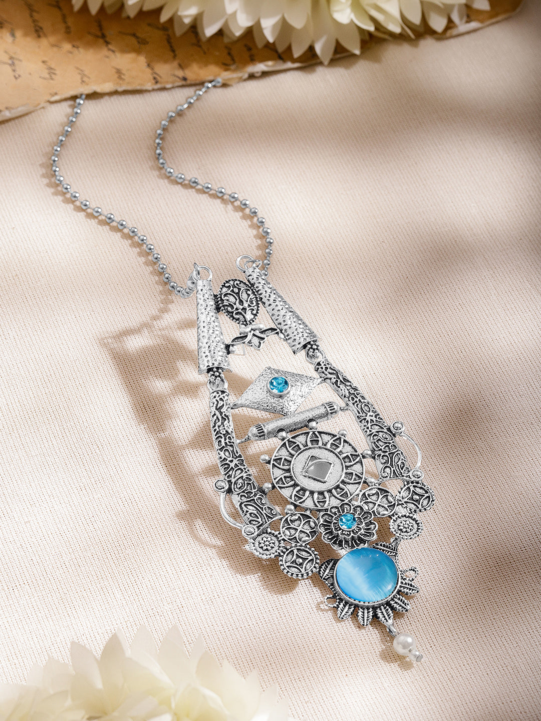 Oxidised Blue Enamel Statement Long Necklace フリーサイズ