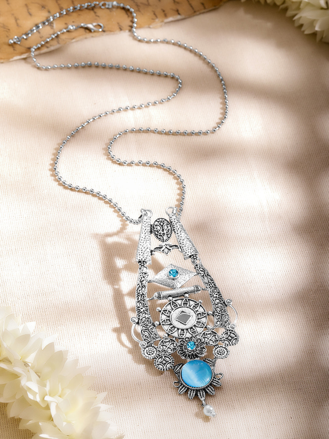 Oxidised Blue Enamel Statement Long Necklace フリーサイズ