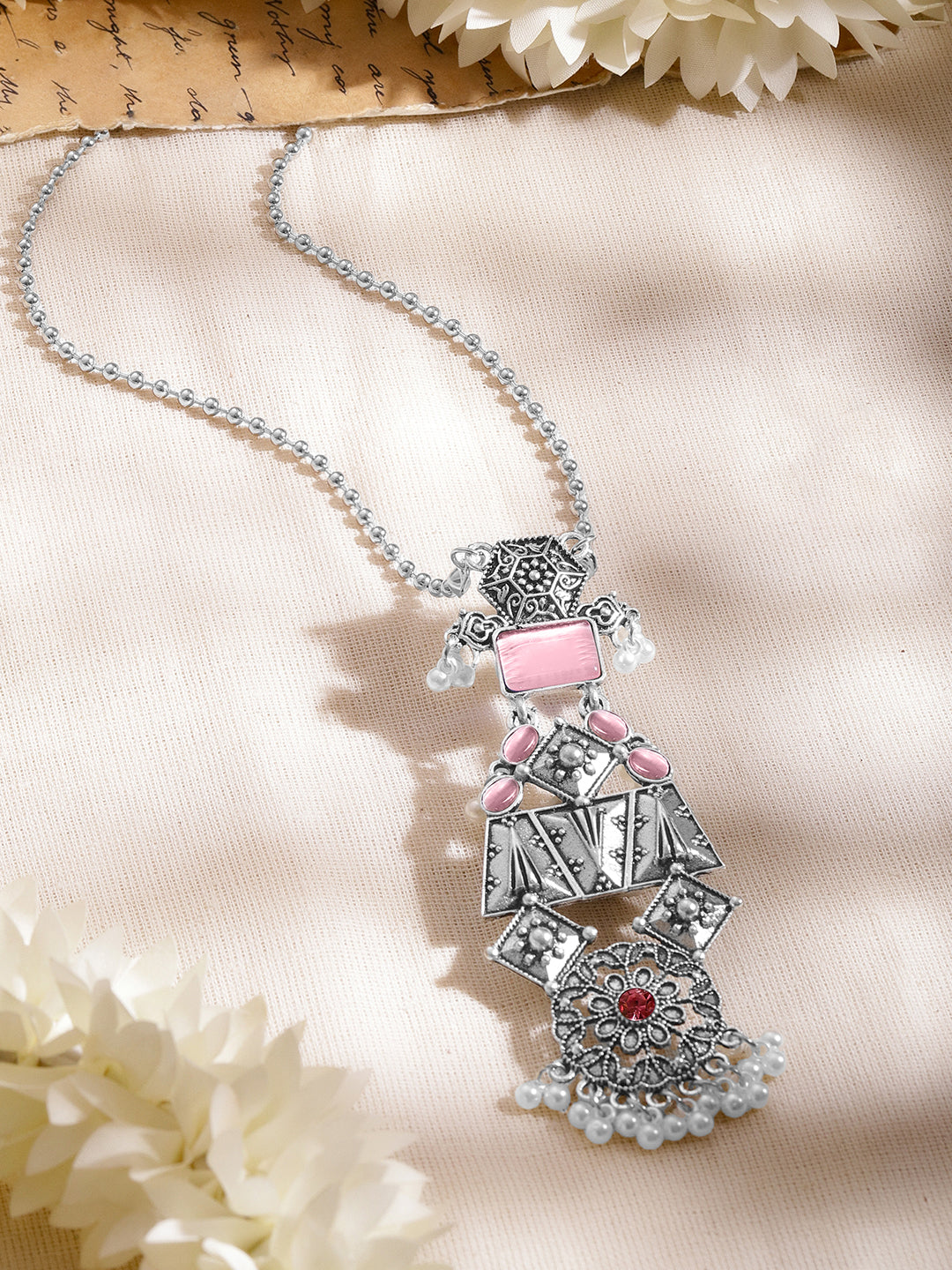 Vintage Pink Oxidised Pendant Necklace フリーサイズ
