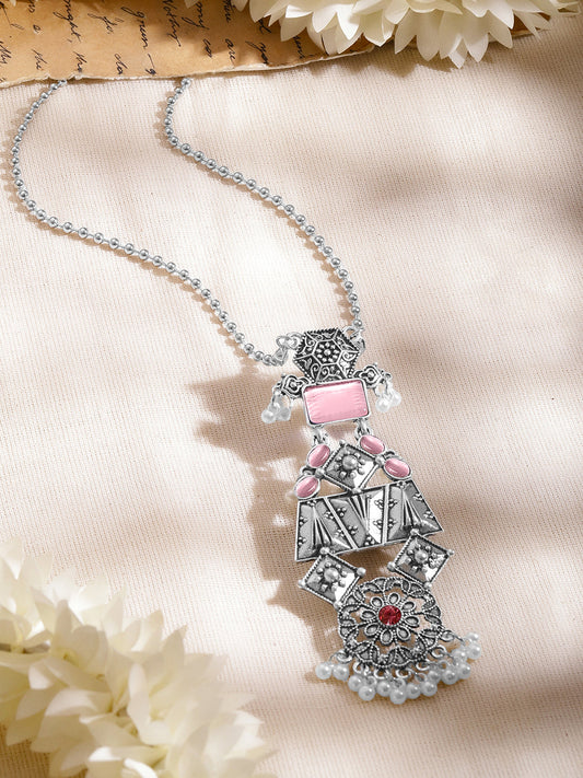 Vintage Pink Oxidised Pendant Necklace フリーサイズ
