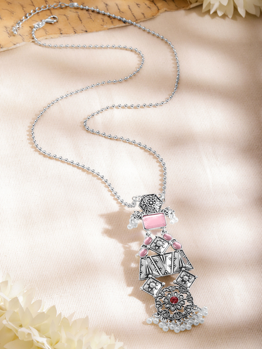 Vintage Pink Oxidised Pendant Necklace フリーサイズ