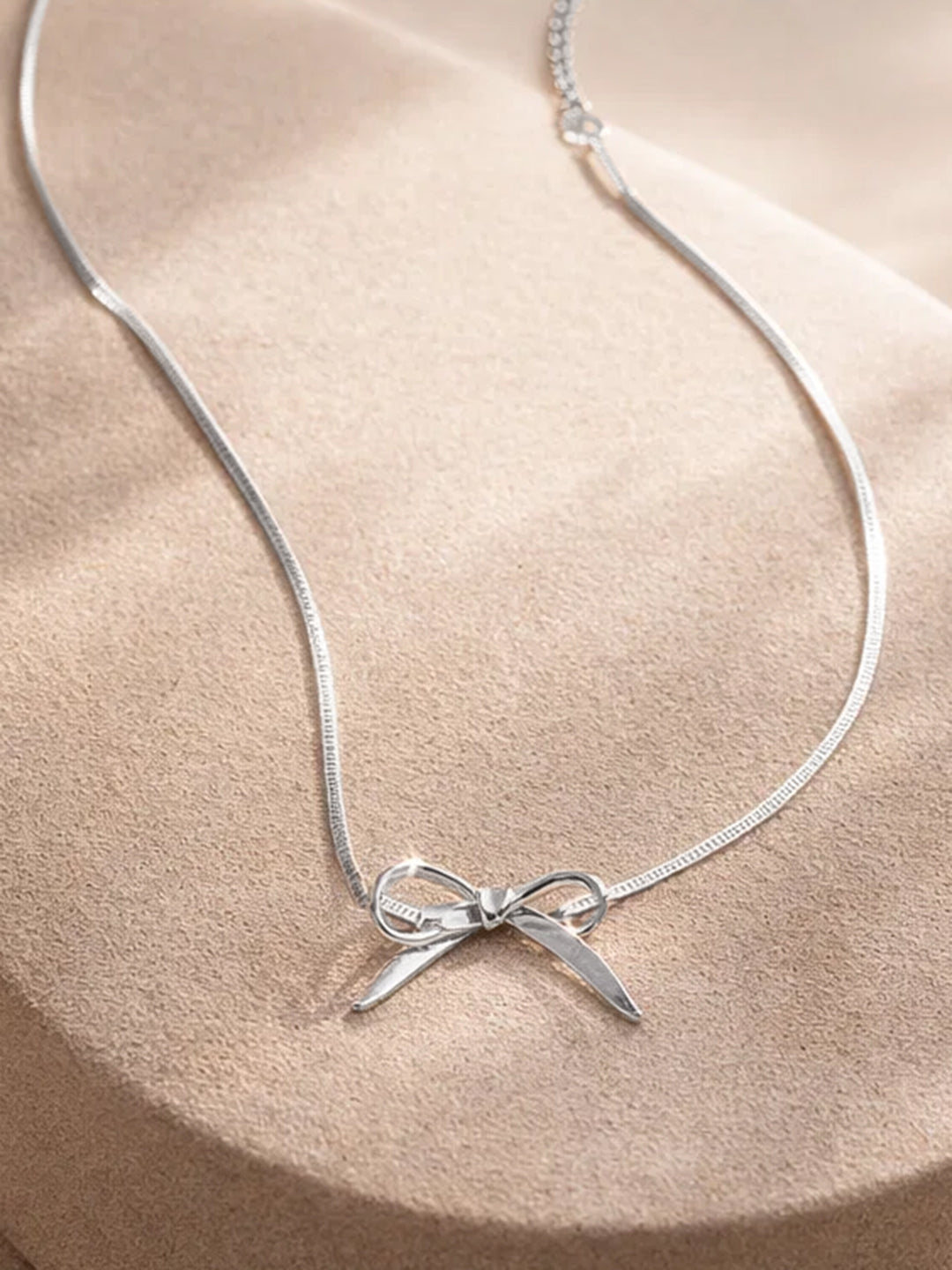 Demi Fine Rhodium Plated Stainless steel Bow Knot Snake Chain Necklace Length - 16.4 cm