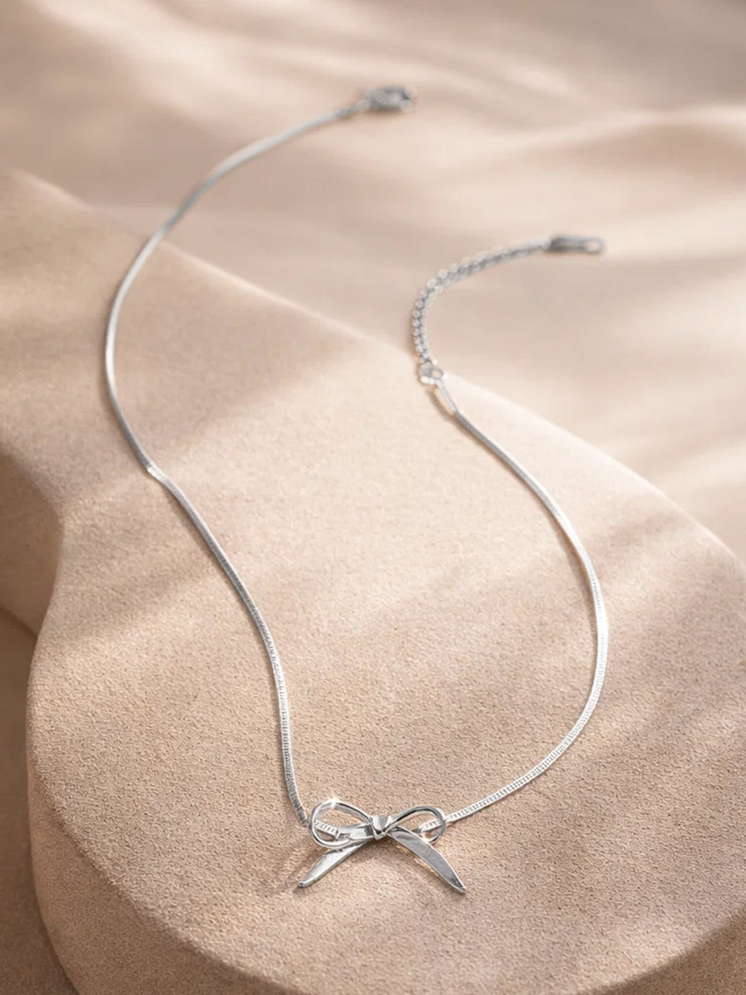 Demi Fine Rhodium Plated Stainless steel Bow Knot Snake Chain Necklace Length - 16.4 cm