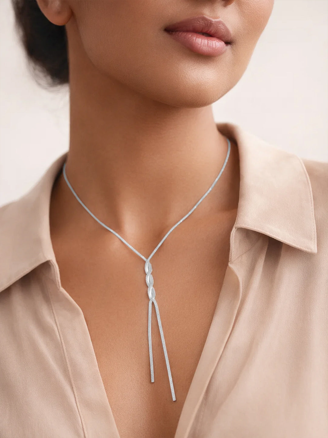 Demi Fine Rhodium Plated Stainless steel Snake Chain Lariat Drop Necklace Length - 38.7 cm