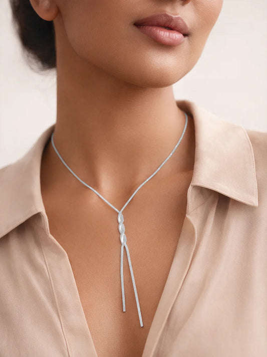 Demi Fine Rhodium Plated Stainless steel Snake Chain Lariat Drop Necklace Length - 38.7 cm