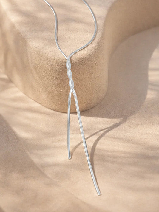 Demi Fine Rhodium Plated Stainless steel Snake Chain Lariat Drop Necklace Length - 38.7 cm