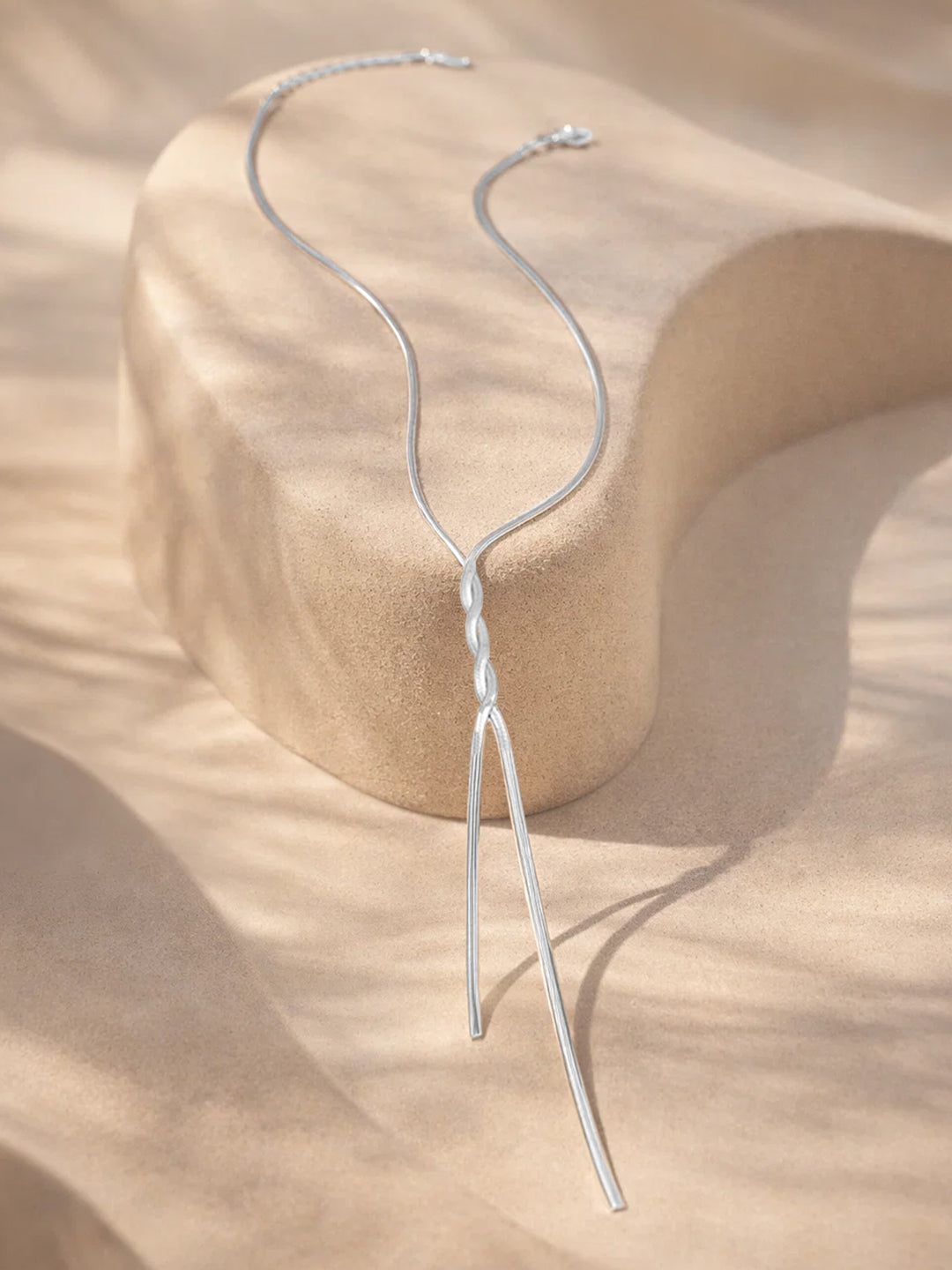 Demi Fine Rhodium Plated Stainless steel Snake Chain Lariat Drop Necklace Length - 38.7 cm