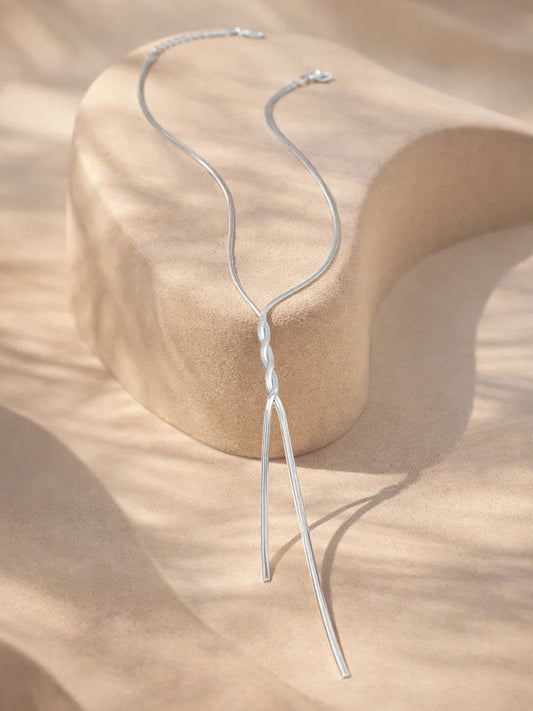 Demi Fine Rhodium Plated Stainless steel Snake Chain Lariat Drop Necklace Length - 38.7 cm