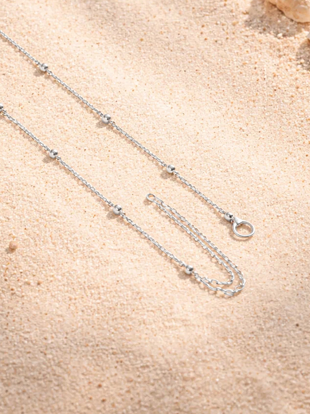 Demi Fine Rhodium Plated Stainless steel Ball Bead Chain Lariat Drop Necklace Length - 43 cm