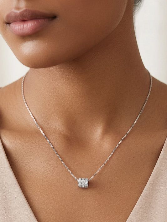 Demi Fine Rhodium Plated Stainless steel Cubic Zirconia Bar Pendant Necklace Length - 19.5 cm