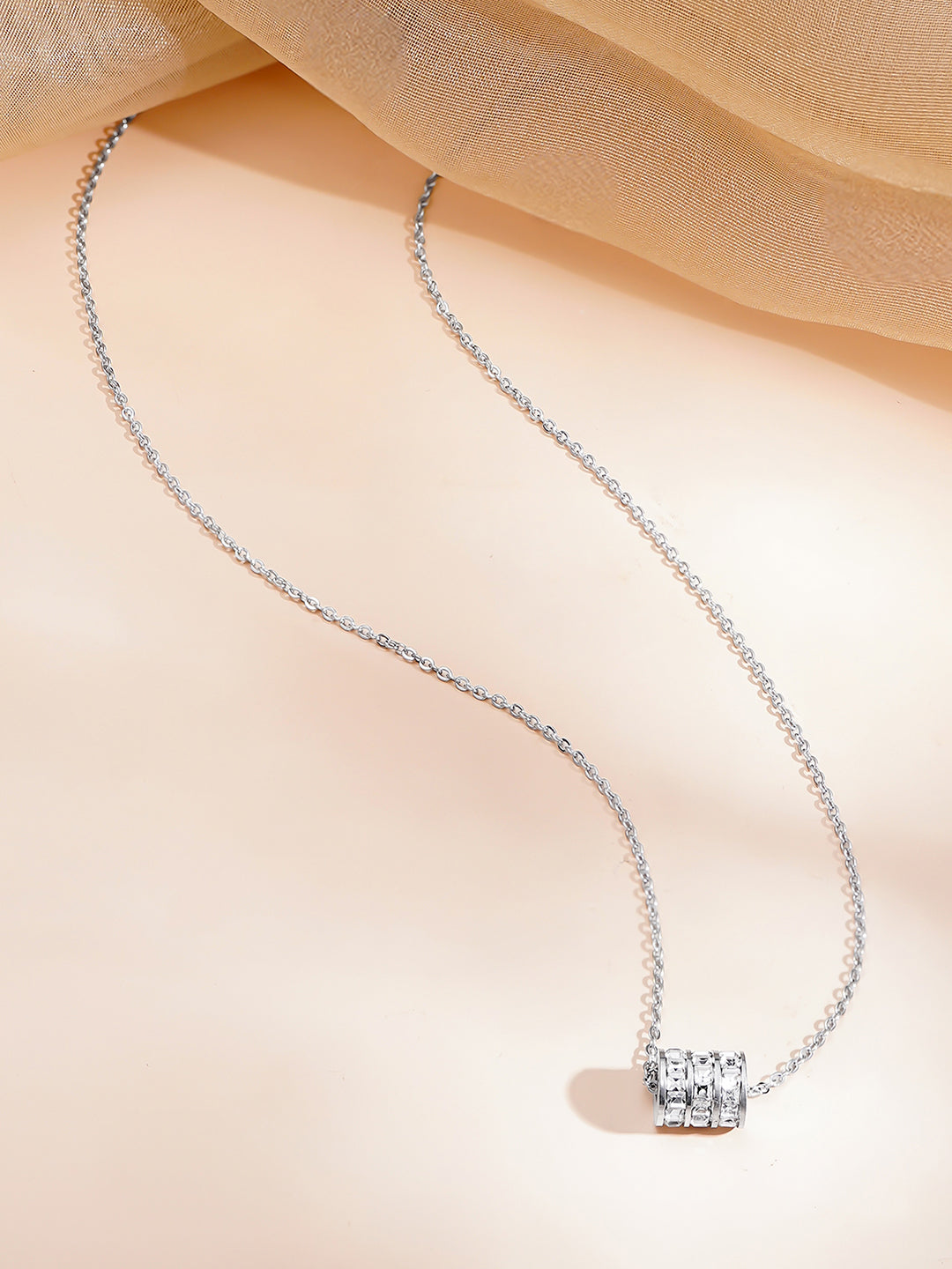 Demi Fine Rhodium Plated Stainless steel Cubic Zirconia Bar Pendant Necklace Length - 19.5 cm