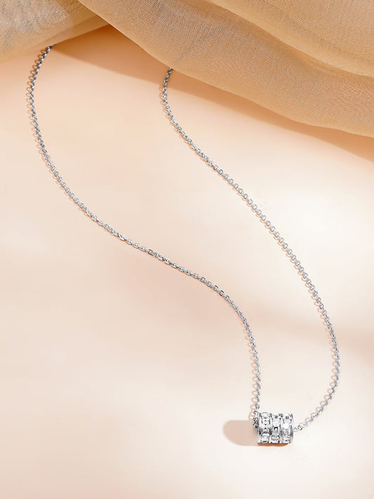 Demi Fine Rhodium Plated Stainless steel Cubic Zirconia Bar Pendant Necklace Length - 19.5 cm