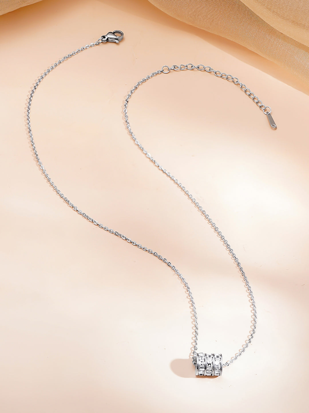 Demi Fine Rhodium Plated Stainless steel Cubic Zirconia Bar Pendant Necklace Length - 19.5 cm