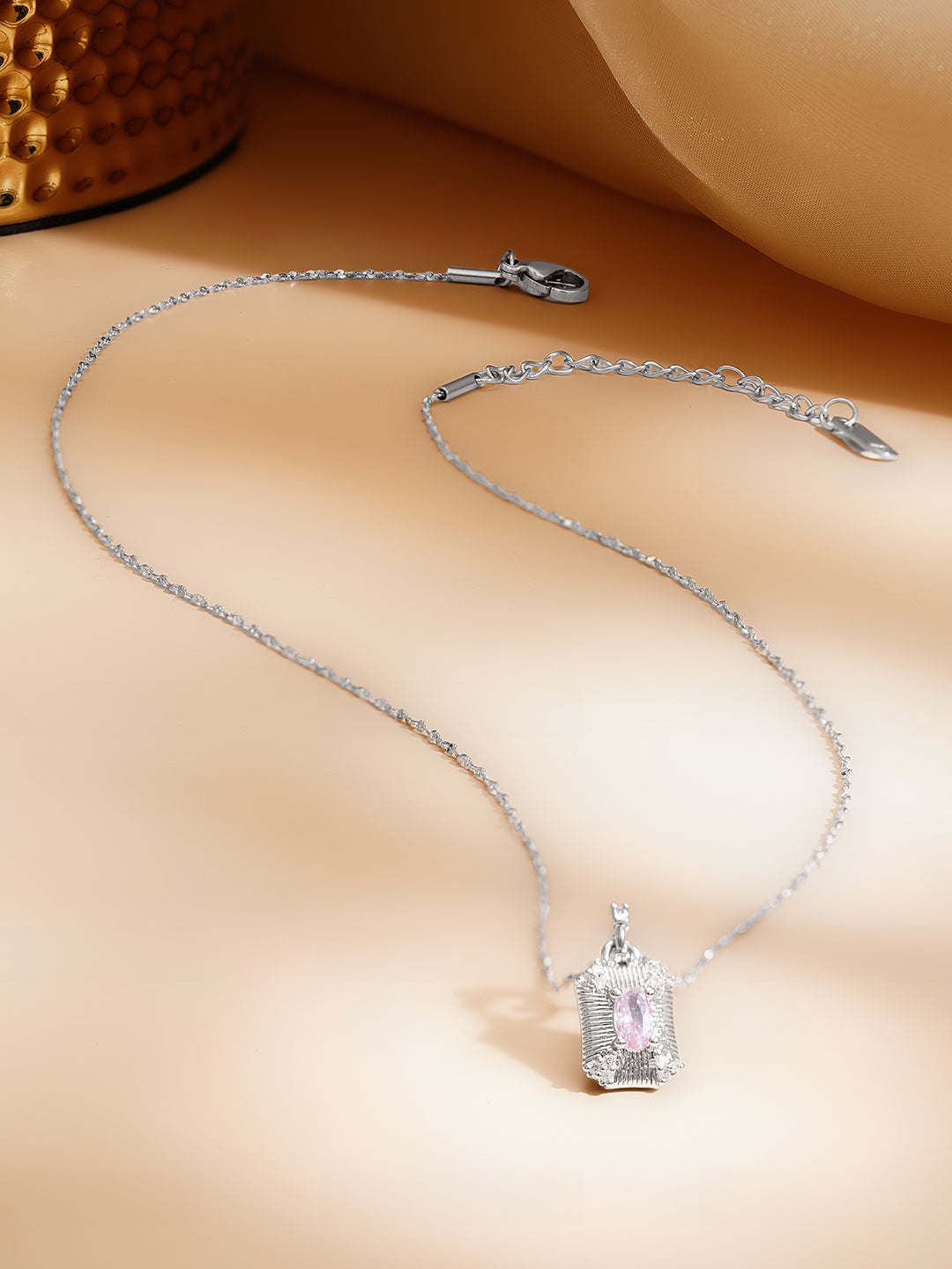 【Rubans】 Rhodium Plated Cubic Drop Necklace｜ロジウムメッキ キュービック ドロップネックレス