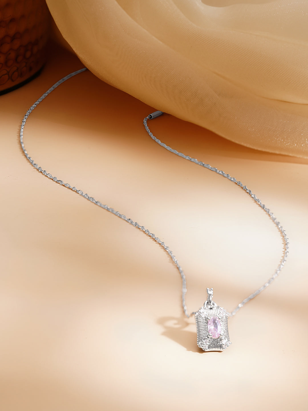 【Rubans】 Rhodium Plated Cubic Drop Necklace｜ロジウムメッキ キュービック ドロップネックレス