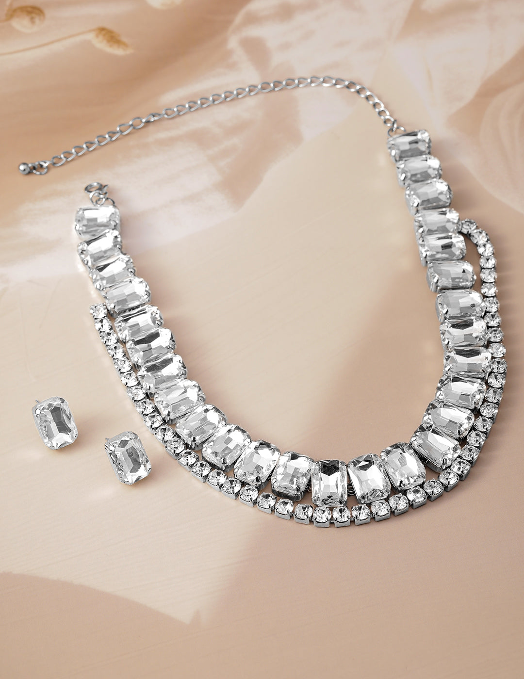 【Rubans】 Rhodium Plated Crystal & Cubic Zirconia Studded Choker Set｜ロジウムメッキ クリスタル＆キュービックジルコニア チョーカーセット