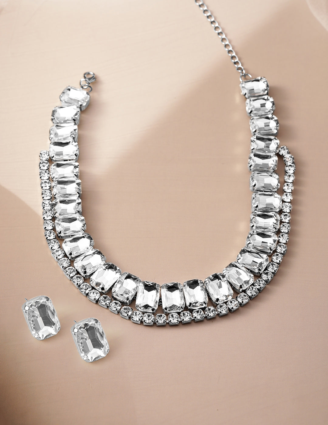【Rubans】 Rhodium Plated Crystal & Cubic Zirconia Studded Choker Set｜ロジウムメッキ クリスタル＆キュービックジルコニア チョーカーセット