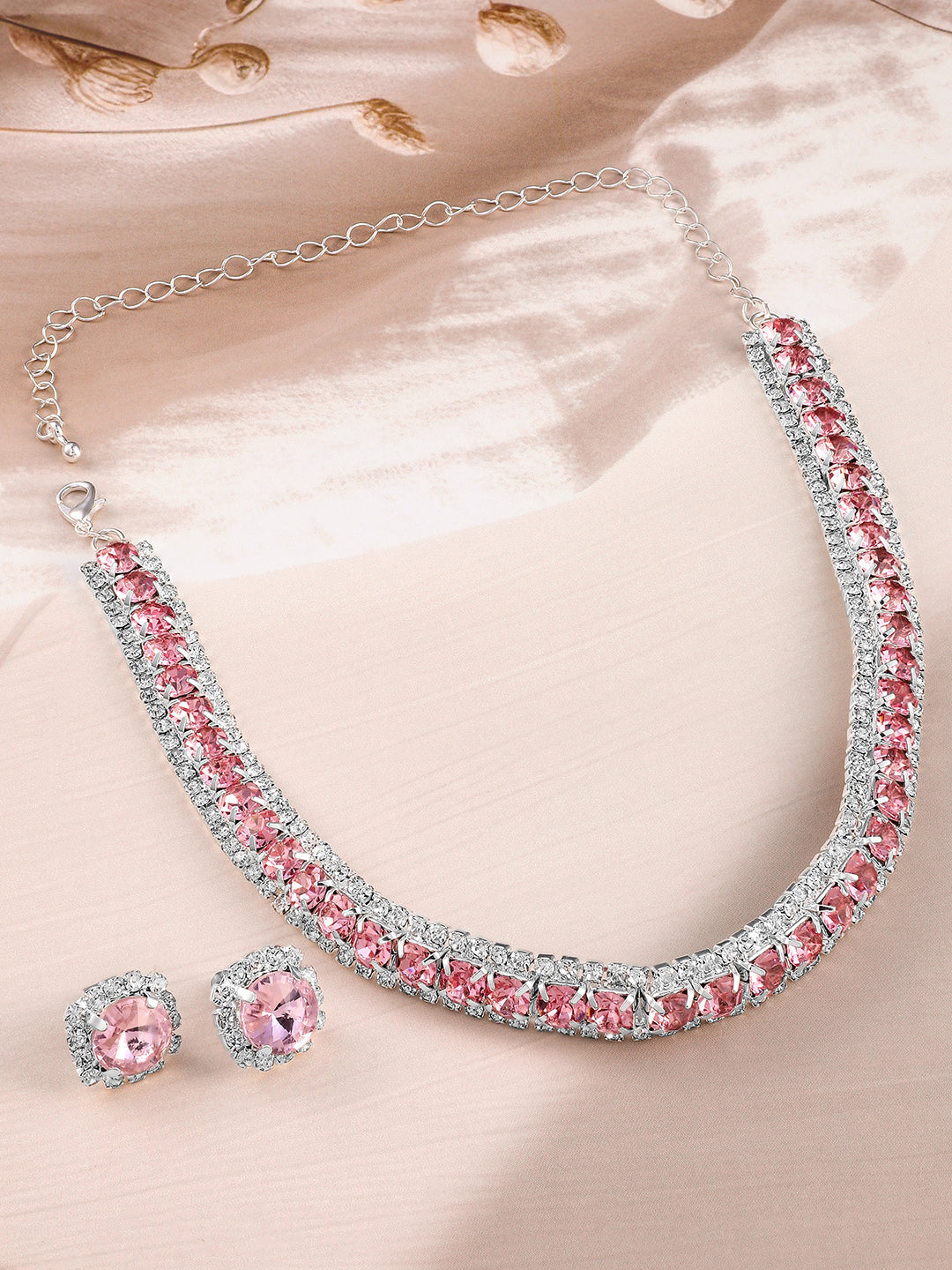 Pink Studded American Diamond Zirconia Choker Set Pink