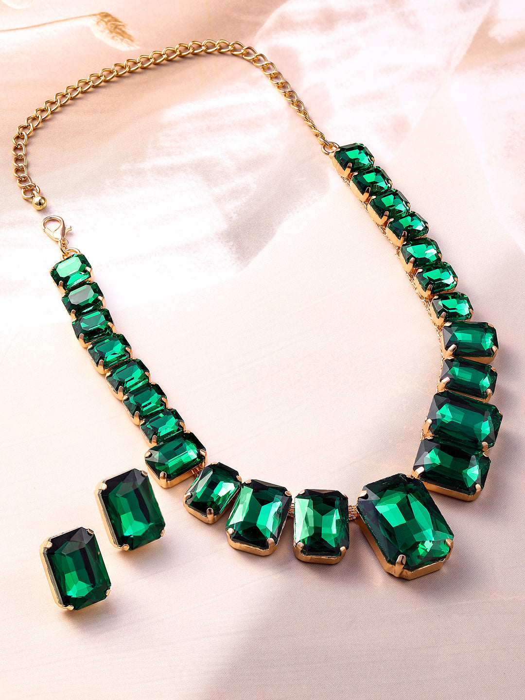 Gold Toned Emerald Necklace Set Gold