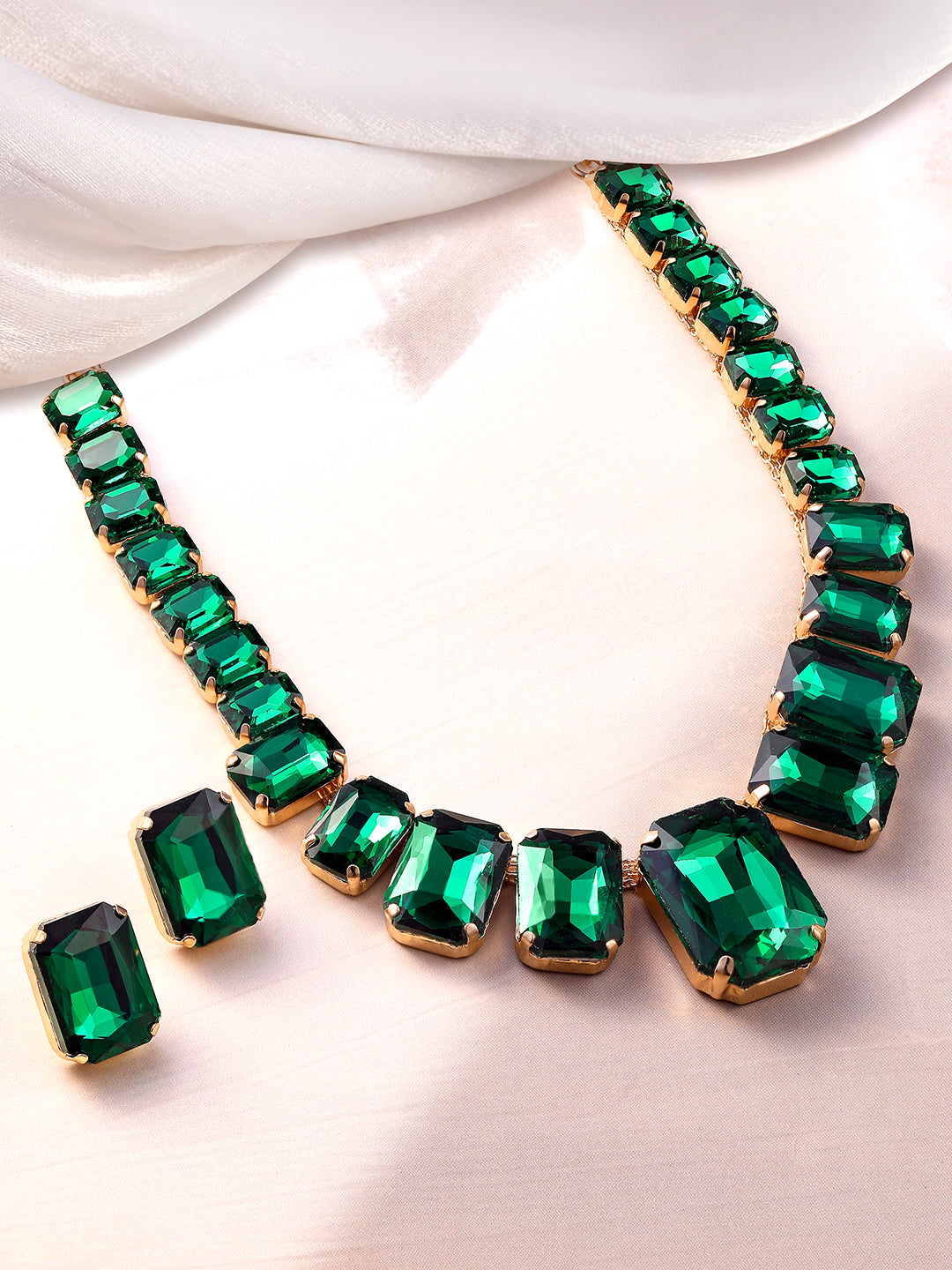 Gold Toned Emerald Necklace Set Gold