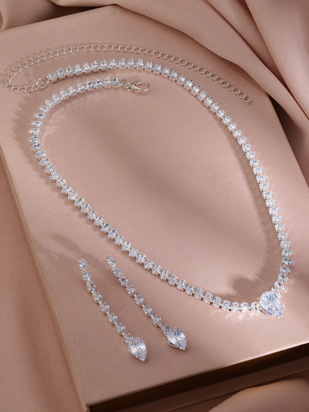 【Rubans】 Teardrop American Diamond Zirconia Necklace Set｜ロジウムメッキ ティアドロップ AD ジルコニア ネックレスセット