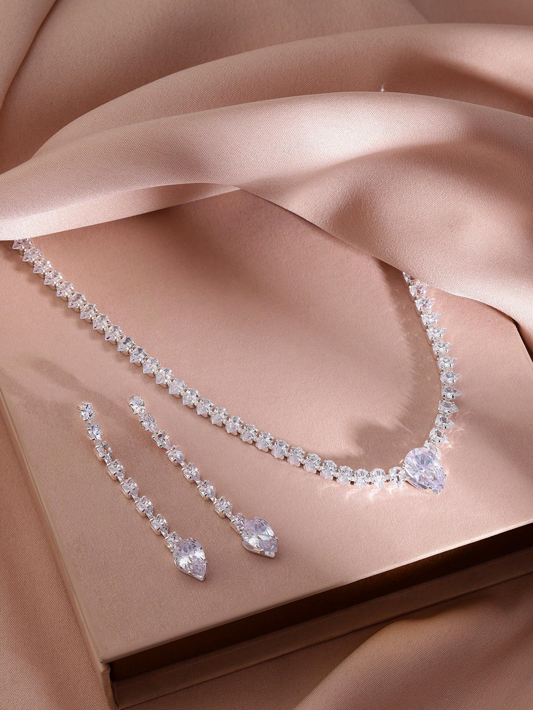 【Rubans】 Teardrop American Diamond Zirconia Necklace Set｜ロジウムメッキ ティアドロップ AD ジルコニア ネックレスセット